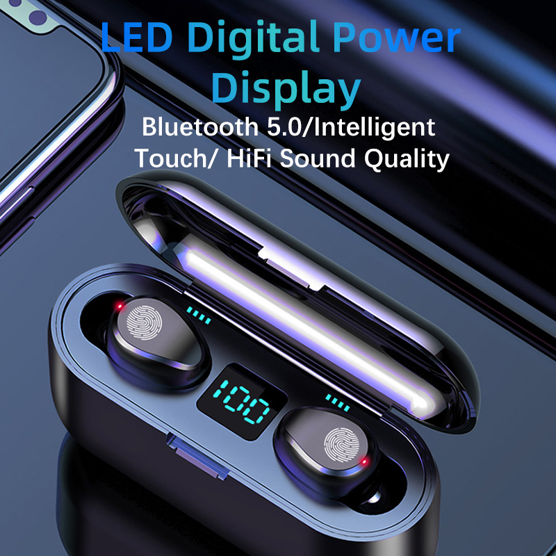 Neue F9 Drahtlose Kopfhörer Bluetooth 5,0 Kopfhörer TWS HIFI Mini In-ohr Sport Lauf Headset Unterstützung iOS/Android Handys HD anruf