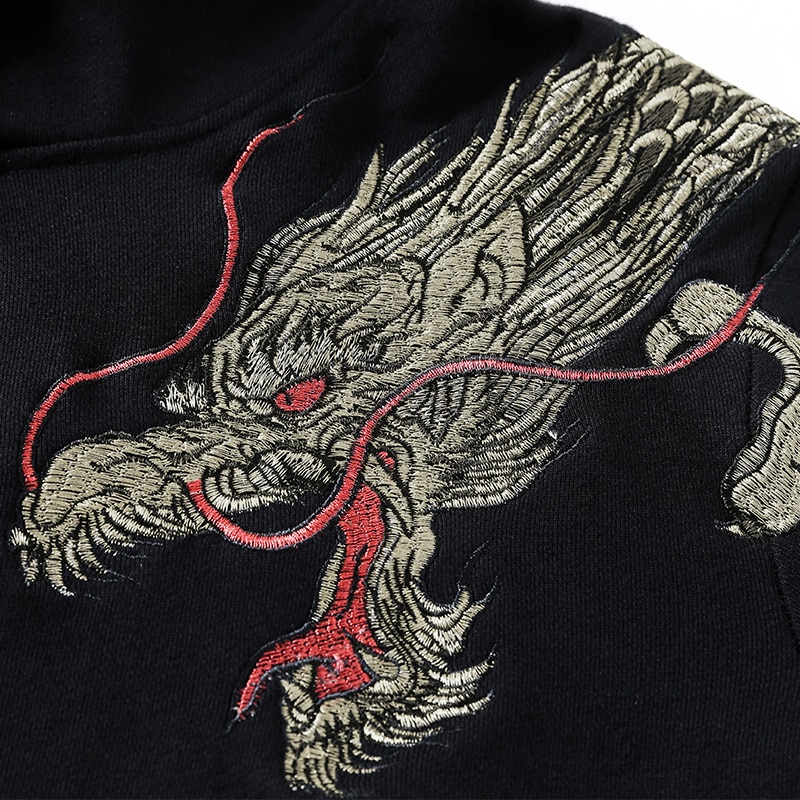 Dragon Embroidery Fleece Coat National Giant Popular Hoodie Yes Hooded Casual Animal Cotton None Hoodies Hip Hop New Arrival