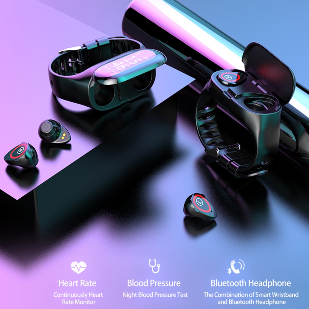 LAUMOX M1 Wireless Bluetooth Kopfhörer Mit Herz Rate Monitor Stereo Ohrhörer Headset Lange Standby-Sport Uhr Armband Männer